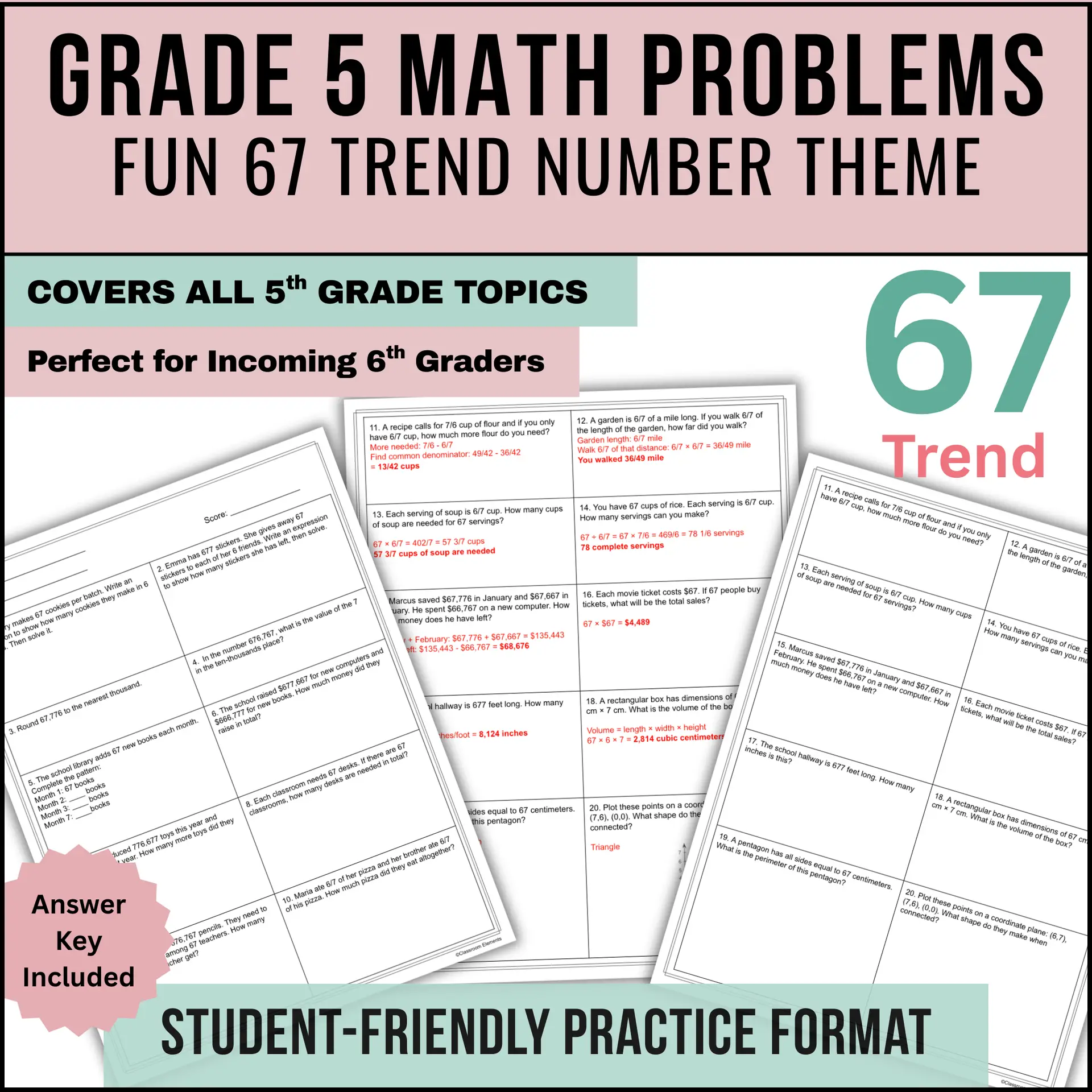 67 Math - Grade 5 Math Problems review with 67 Trend | Incoming 6th ...
