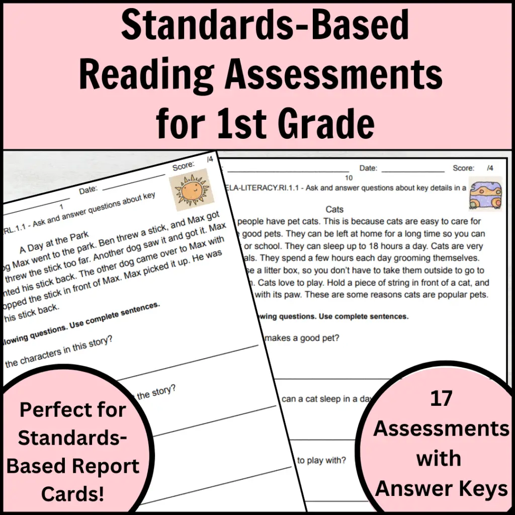 1st Grade Common Core Reading Assessments for Standards-Based Grading Cover