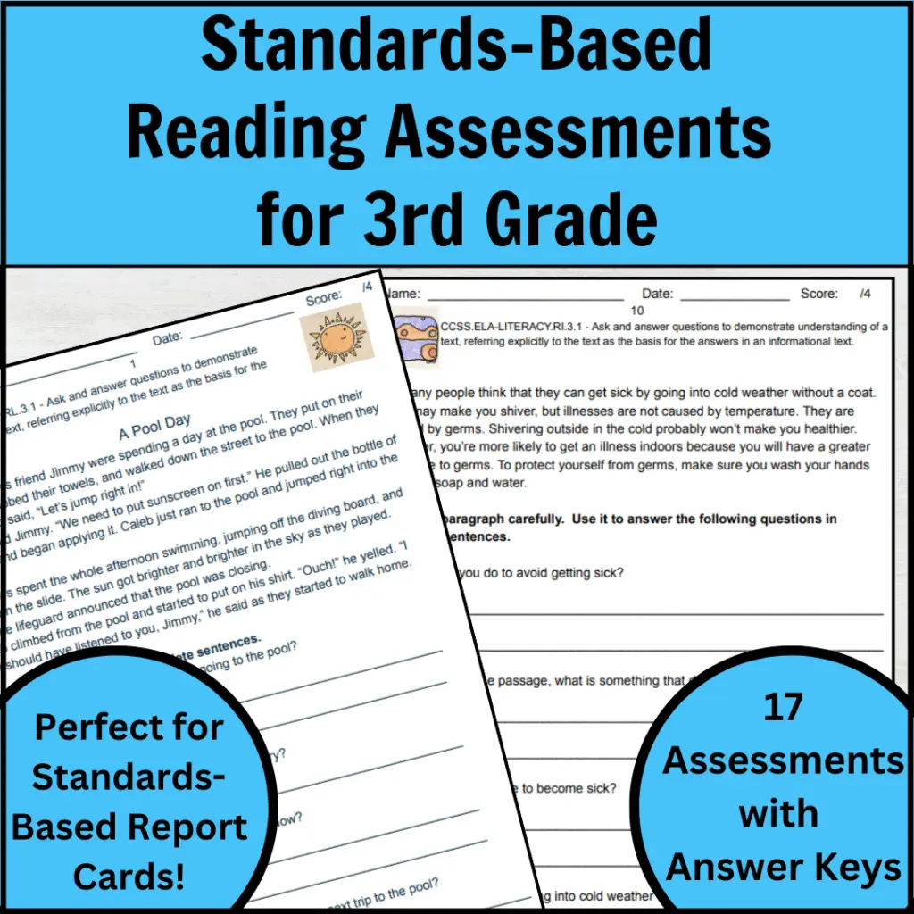 3rd Grade Common Core Reading Assessments for Standards-Based Grading Cover