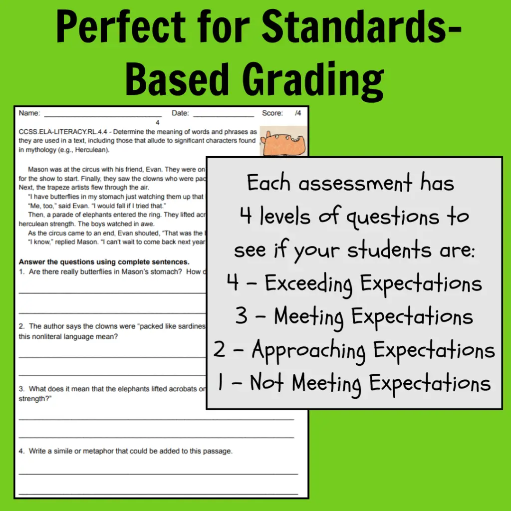 4th Grade Common Core Reading Assessments for Standards-Based Grading Thumbnail
