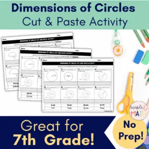 7th grade circles and semicircles cut and paste activity for circumference and area practice