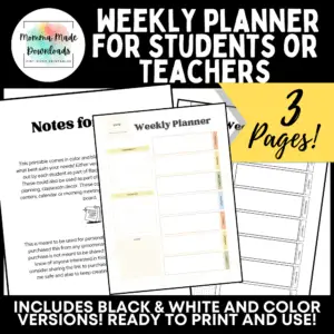 Cover photo for a weekly planner for students and teachers