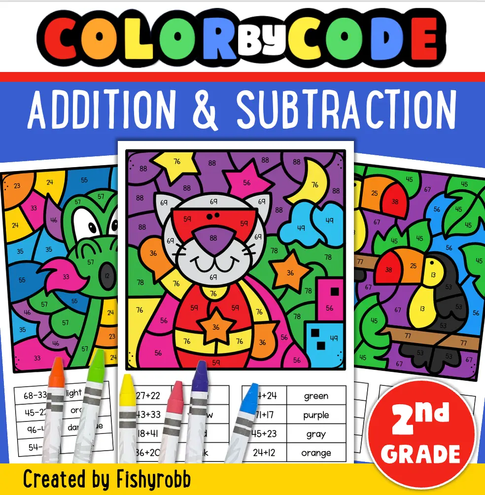 2 digit addition and subtraction color by code