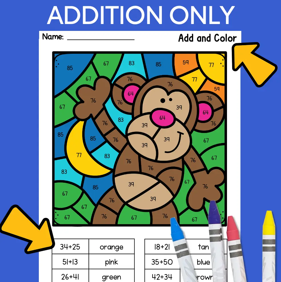 2 digit addition and subtraction color by code