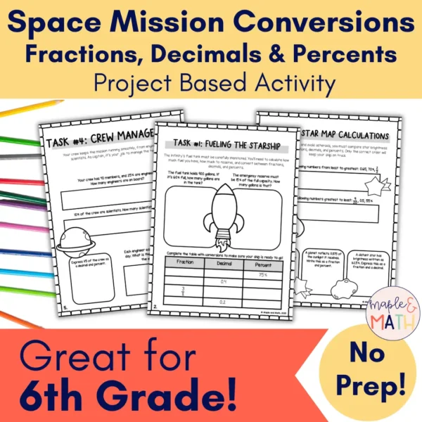Space Mission Conversions Fractions, Decimals & Percents Project Based Activity