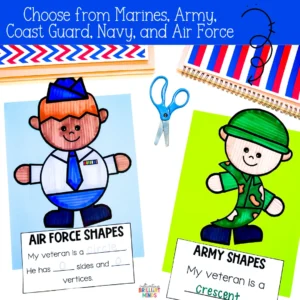 a veteran's day craft that has different veterans as 2d shapes