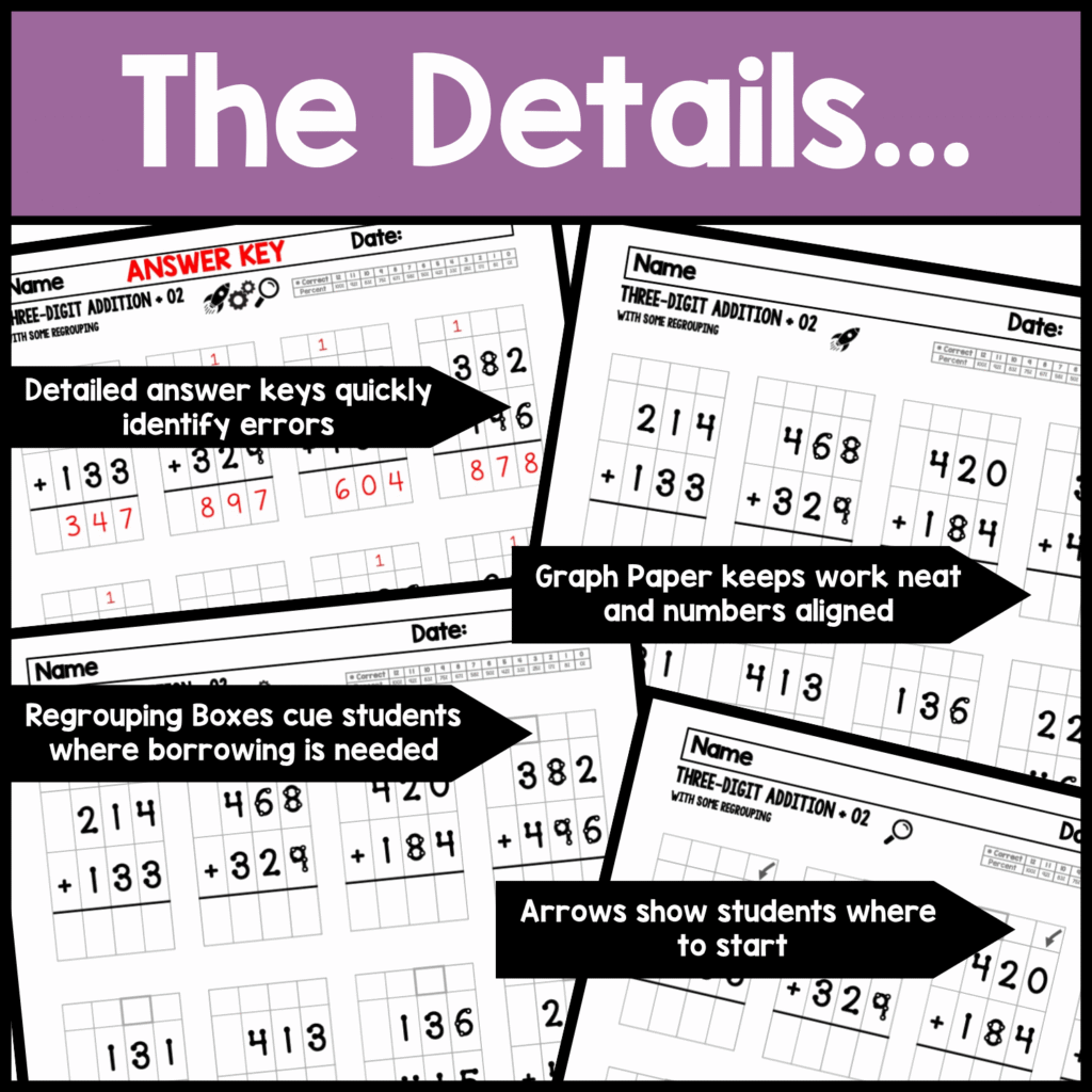 3 Digit Addition with Regrouping Tap & Count Worksheets Details