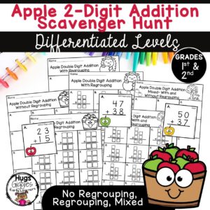 Apple 2-Digit Addition Scavenger Hunt Differentiated 1st–2nd Grade