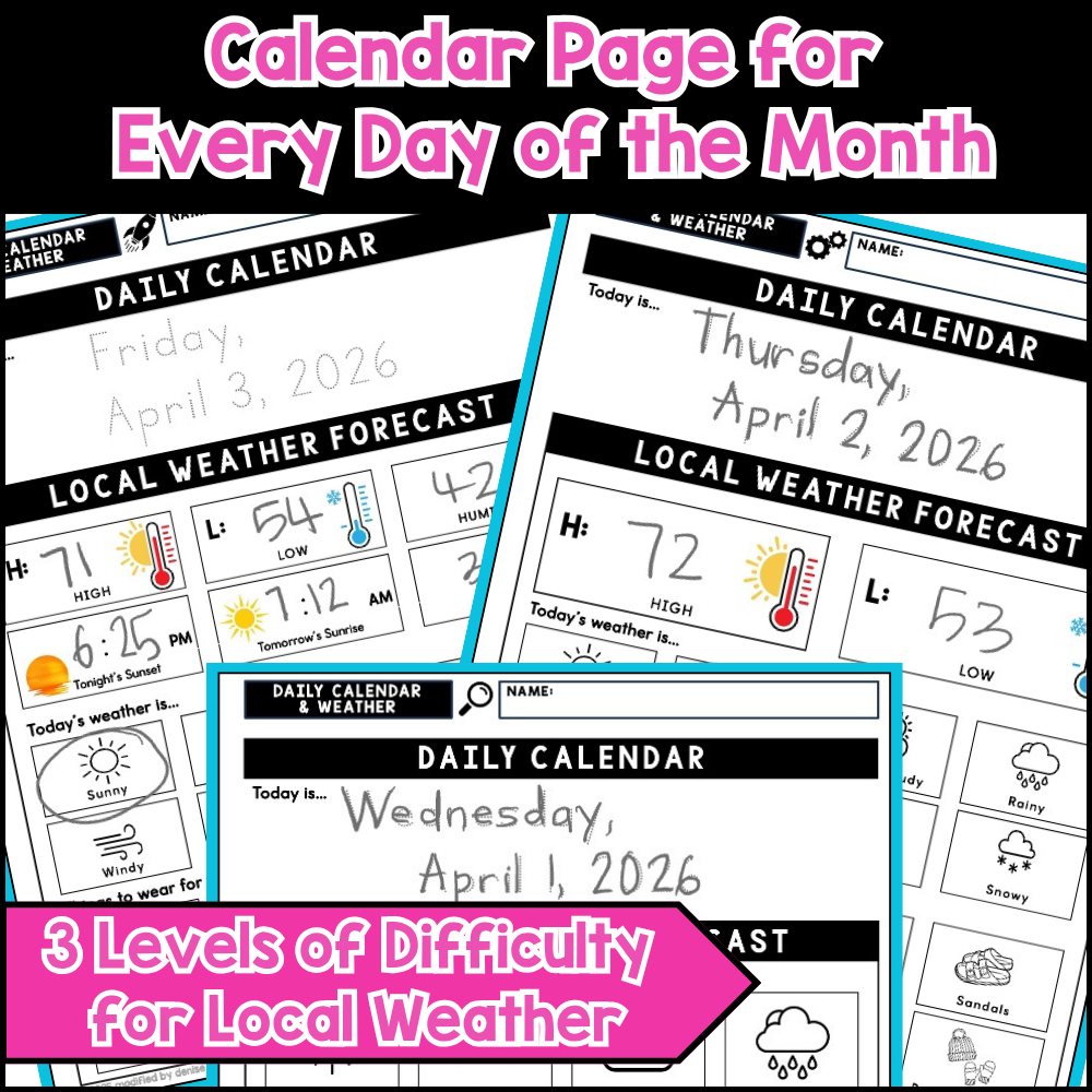 April Daily Calendar & Weather Life Skills Worksheets