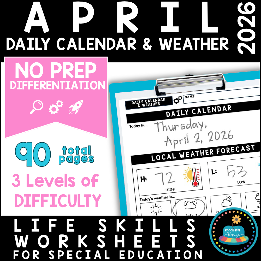 April Daily Calendar & Weather Life Skills Worksheets
