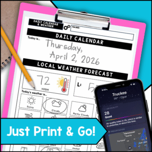 April Daily Calendar & Weather Life Skills Worksheets