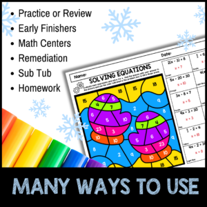 WInter Math Color by Code Solving Equations Differentiated Worksheets