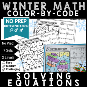 WInter Math Color by Code Solving Equations Differentiated Worksheets