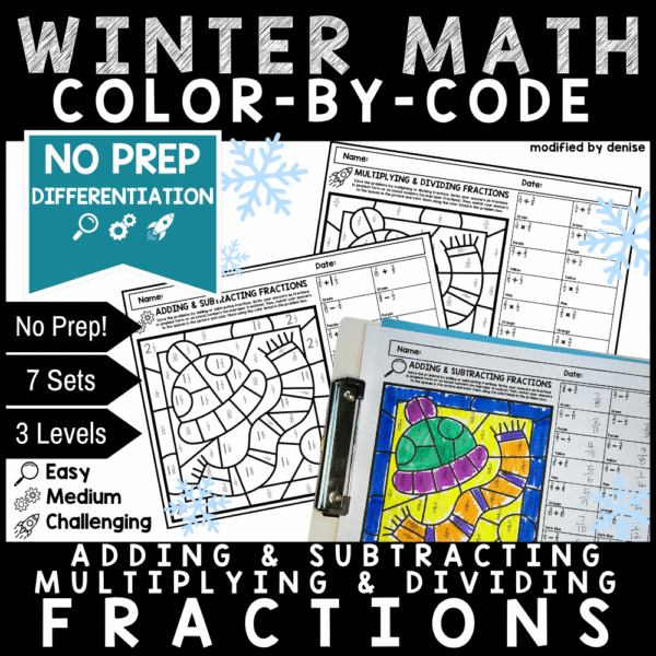 Winter Math Color By Code Fractions Operations Differentiated Activity