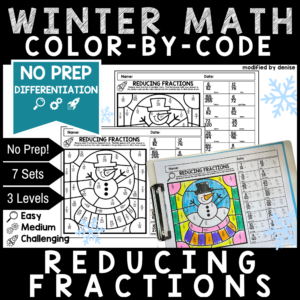 Winter Math Color by Code Reducing Fractions