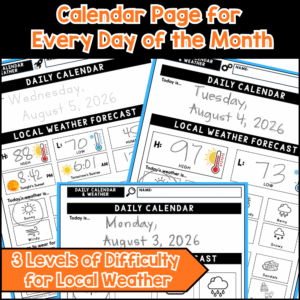 August life skills calendar and weather worksheets for special education
