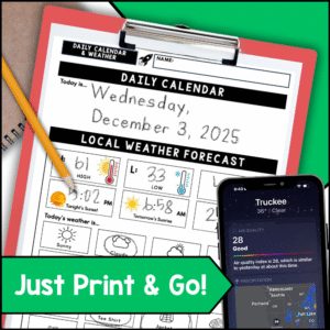 December Daily Calendar & Weather Life Skills Worksheets for Special Education example