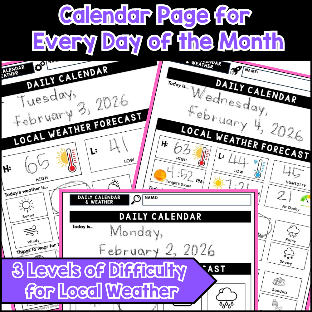 February Daily Calendar & Weather Worksheets