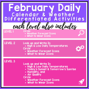 February Daily Calendar & Weather Worksheets