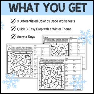 Winter Math Color By Code Fractions Operations Differentiated Activity