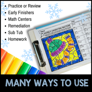 Winter Math Color By Code Fractions Operations Differentiated Activity