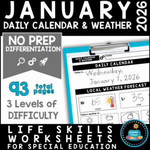 January Daily Calendar & Weather Life Skills for Special Education