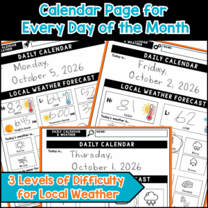 October life skills calendar and weather worksheets for special education