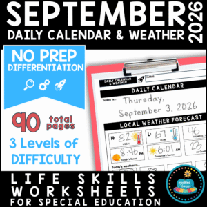 September life skills calendar and weather worksheets for special education