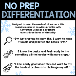 WInter Color by Code Converting Decimals & Fractions Differentiated Worksheets