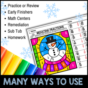 Winter Math Color by Code Reducing Fractions