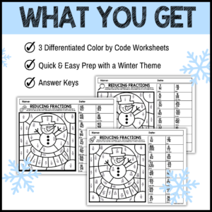 Winter Math Color by Code Reducing Fractions