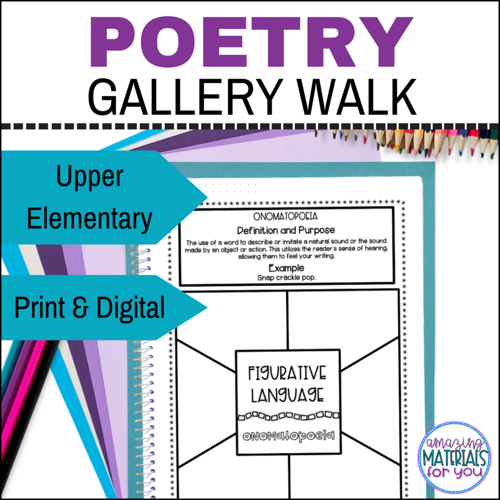Cover features a figurative language graphic organizer and the title, "Poetry Gallery Walk".