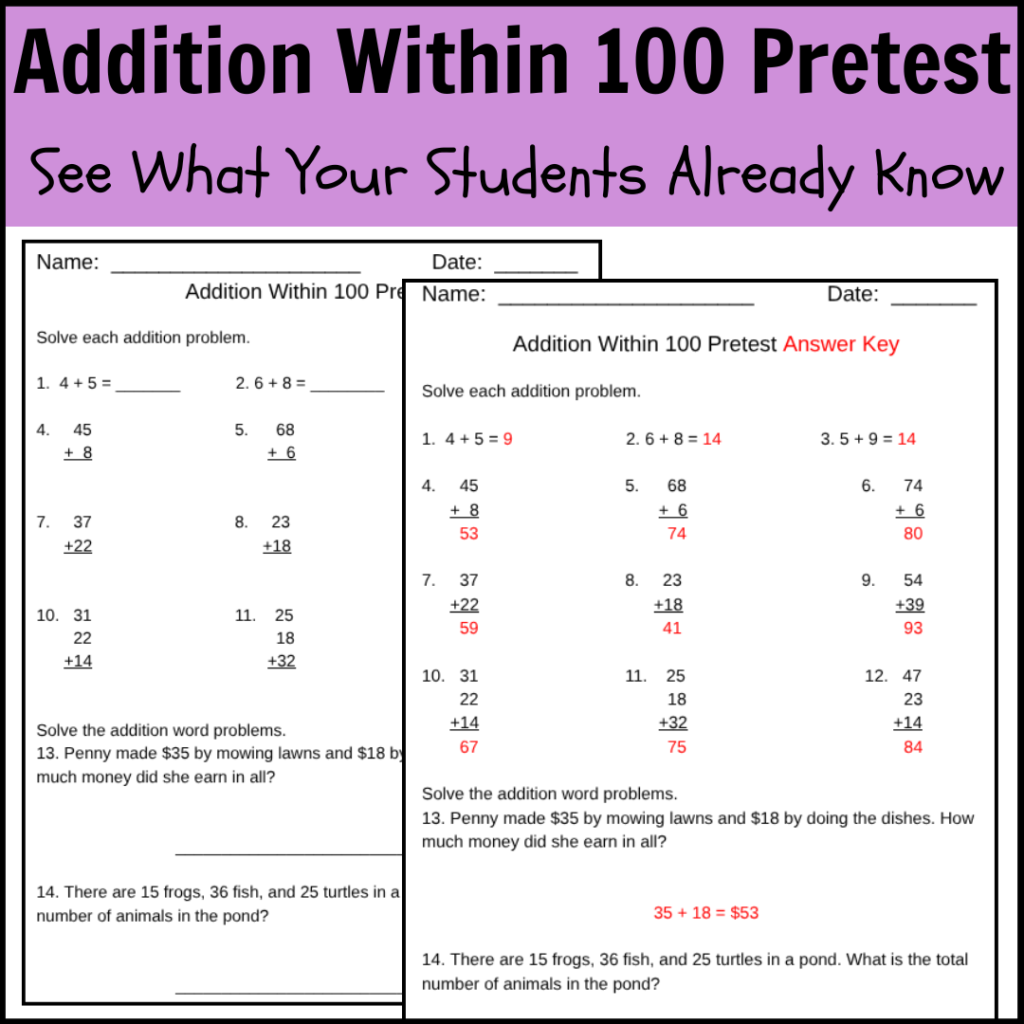 2nd Grade Addition Within 100 Assessments Thumbnail 1