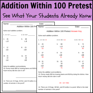 2nd Grade Addition Within 100 Assessments Thumbnail 1