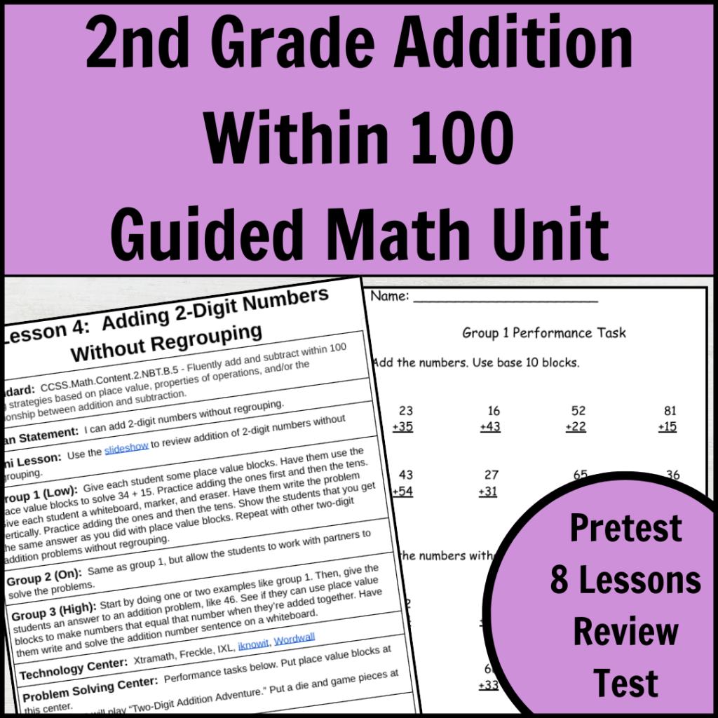 2nd Grade Addition Within 100 Guided Math Cover
