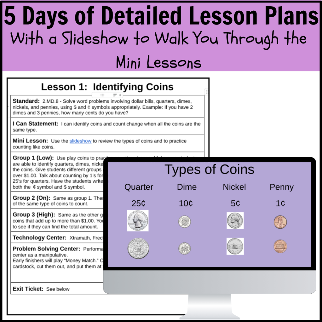 2nd Grade Money Guided Math Unit Thumbnail 1