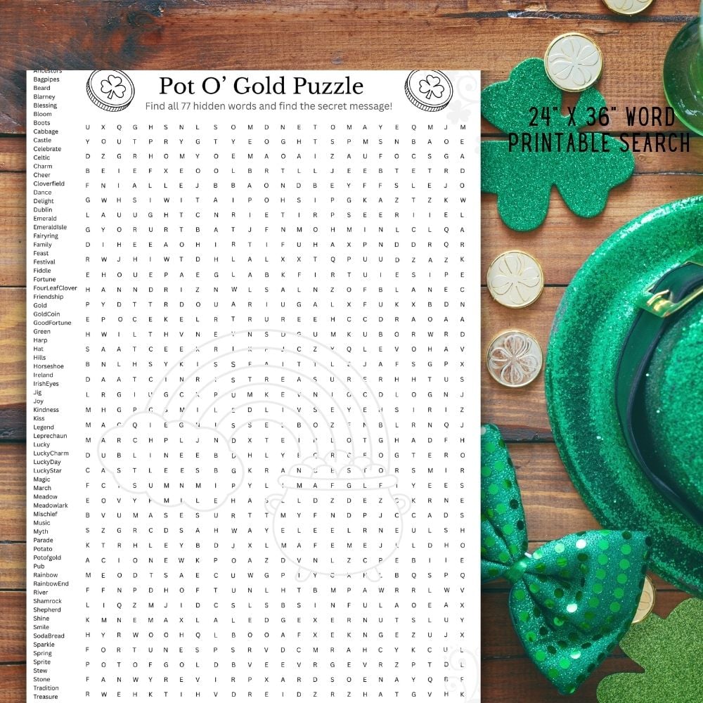 St Patrick’s Day classroom word search printable puzzle.