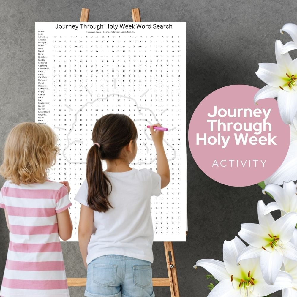 Print this giant Holy Week word search for church, classrooms, or Easter gatherings. A meaningful group activity.