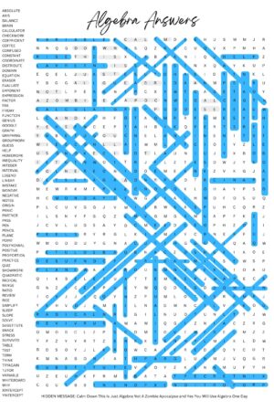 Algebra review word search printable for students.