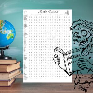 Algebra word search printable puzzle for high school math students.