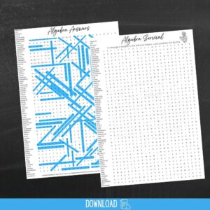 Giant algebra word search poster printable for math classroom.