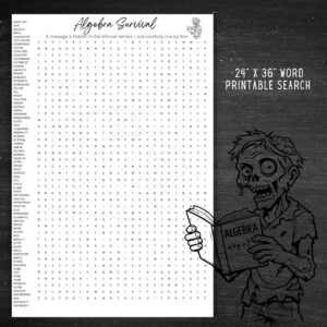 Algebra classroom word search printable for math students.