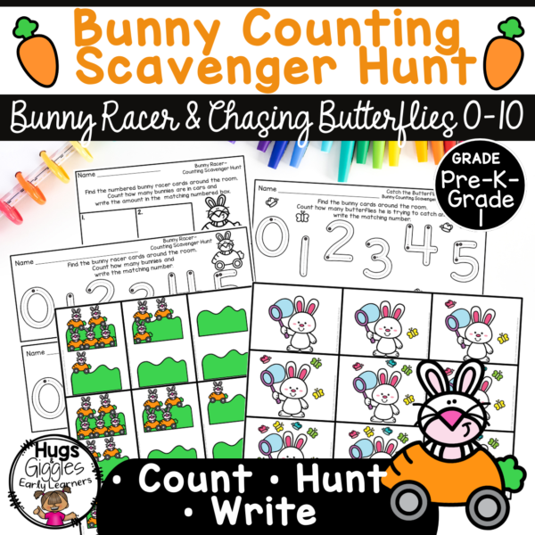 Bunny Counting Scavenger Hunt 0–10 Spring Math Center Rabbit Count & Find Cover