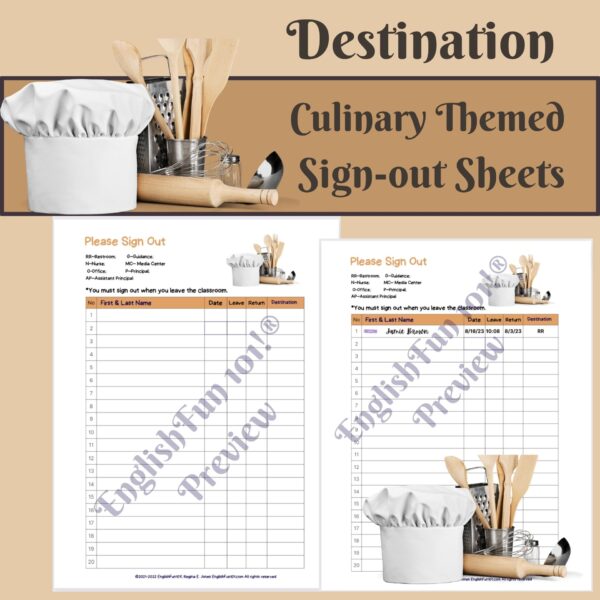 Destination Culinary Sign-out Sheets Preview