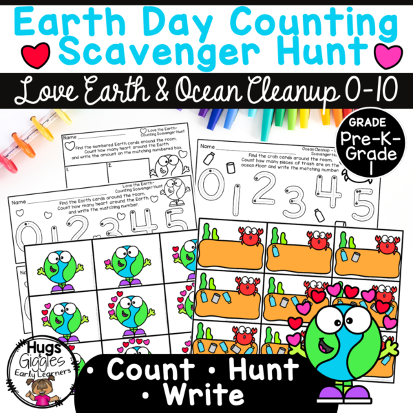 Earth Day Counting Scavenger Hunt 0–10 Love Earth & Ocean Trash Math Cover