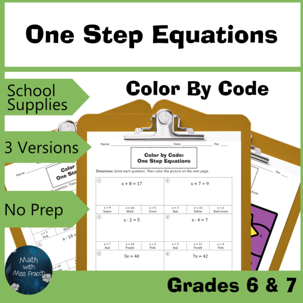 CBC Preview & Thumbnail One Step Equations School Supplies_1