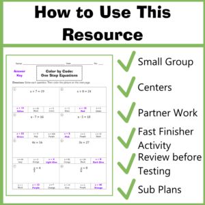 CBC Preview & Thumbnail One Step Equations School Supplies_4