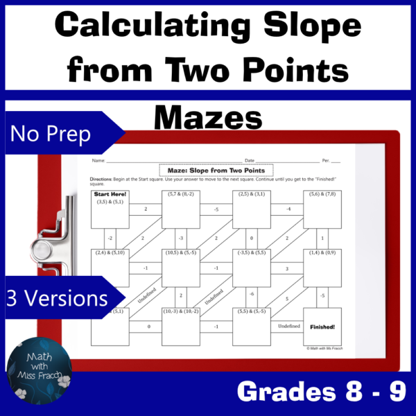 Calculating Slope Formula from 2 Points 3 Mazes Activities