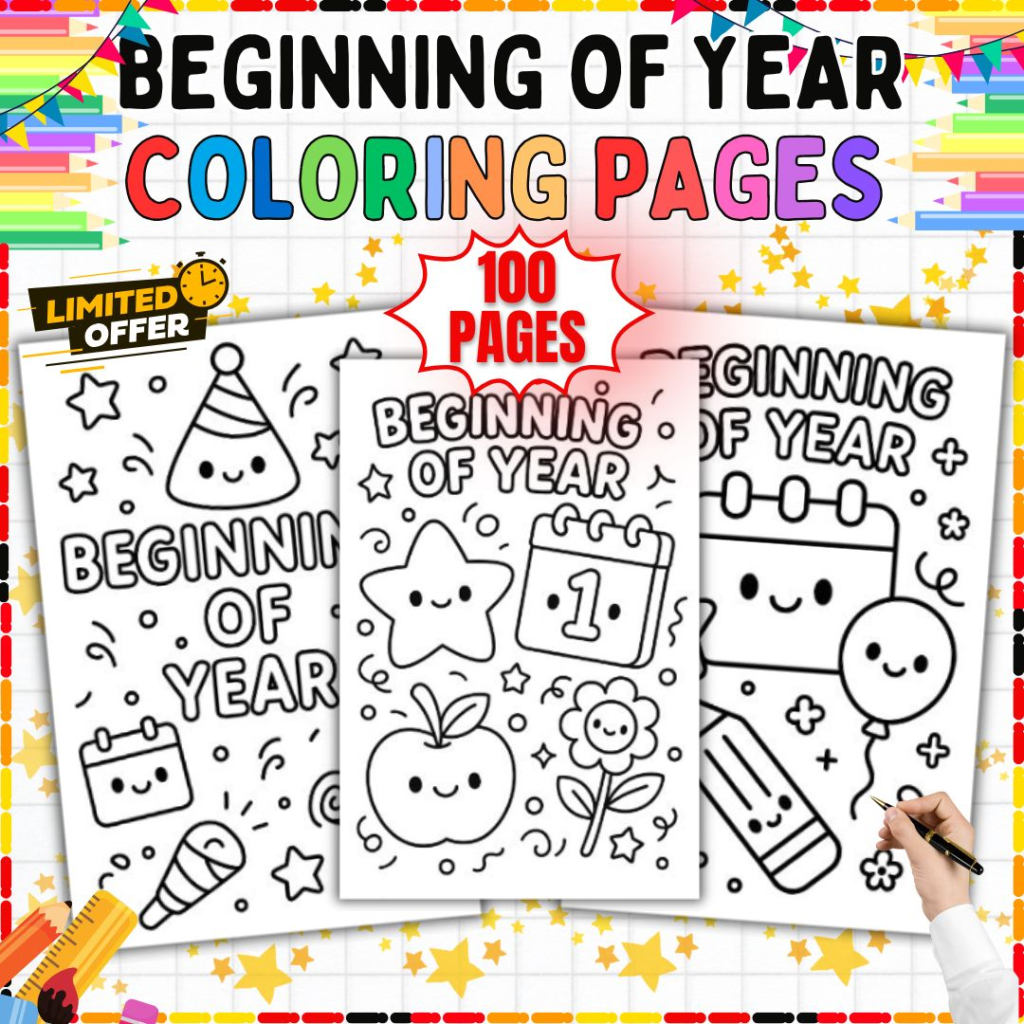 Beginning of Year Coloring Pages Printable Activities for Kids and Preschool, Kindergarten, 1st Grade Classroom
