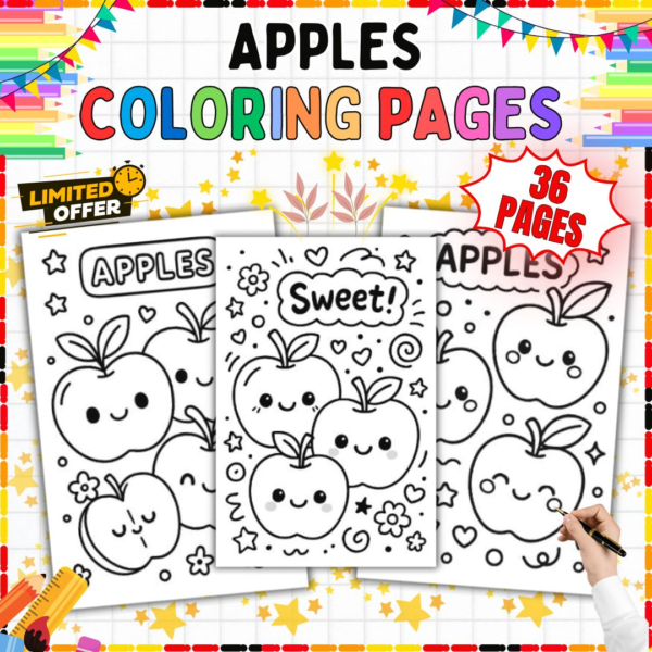 Apples Coloring Pages Printable Activities for Kids and Preschool, Kindergarten, 1st Grade Classroom